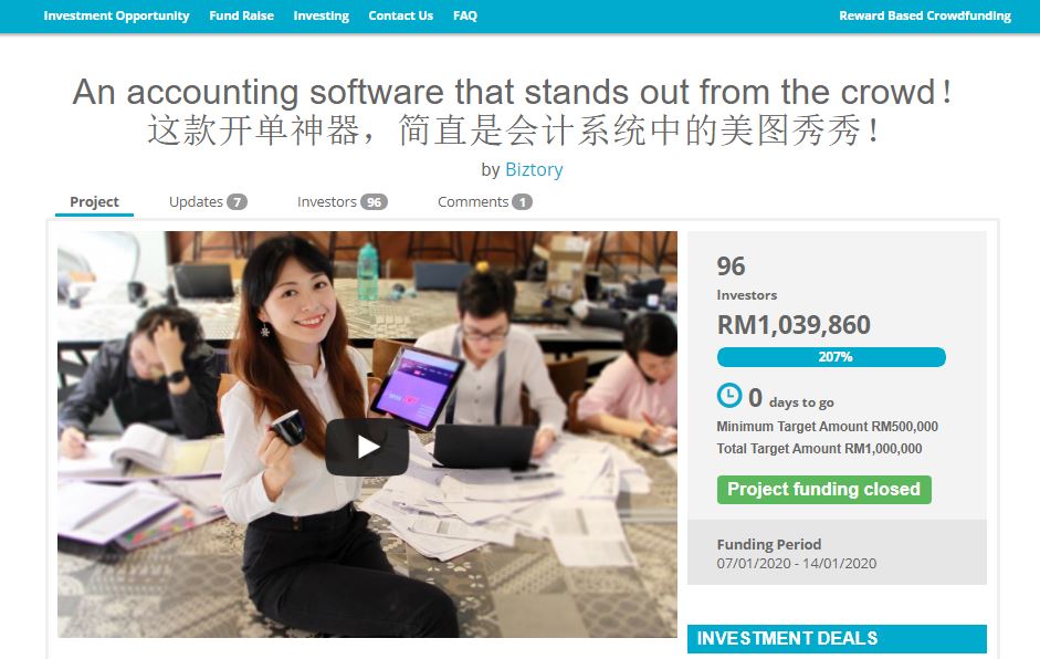Biztory’s crowdfunding raised RM1 million in 8 days