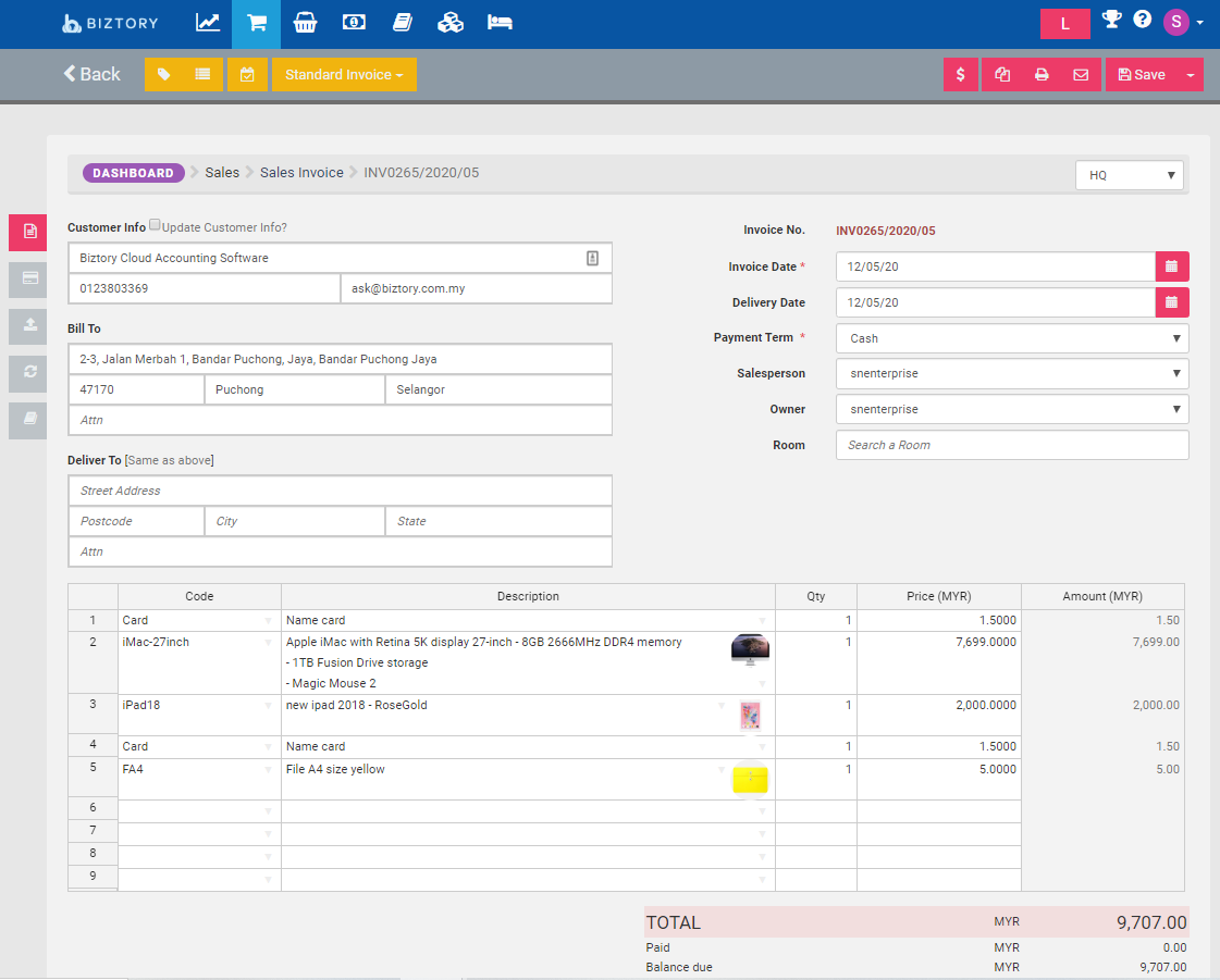 Biztory Sales Invoice, Generate Invoice online, Create Invoice 